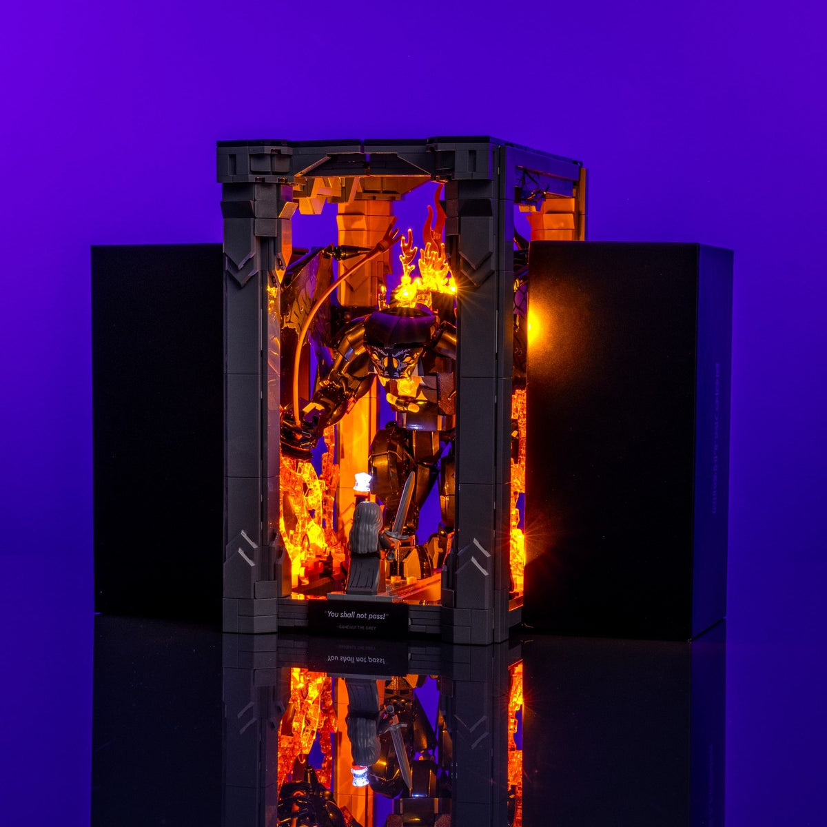 Fiery illuminated Mines of Moria inside LEGO® The Lord of the Rings: Balrog Book Nook