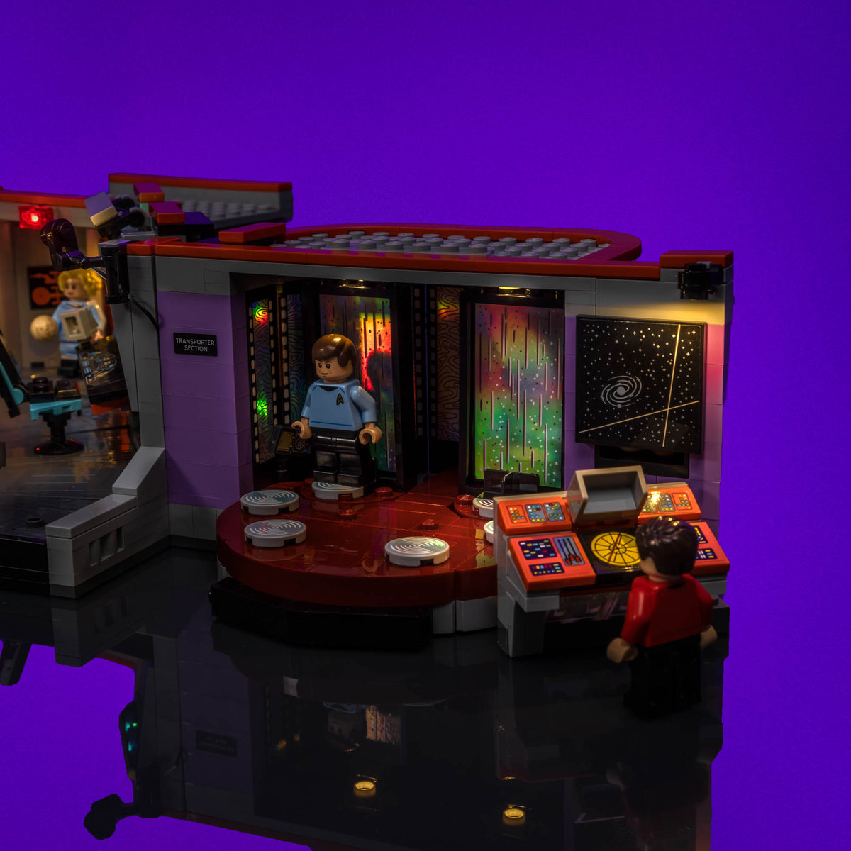 Pulsing illuminated transporter room of LEGO® Star Trek: U.S.S. Enterprise NCC-1701 Bridge