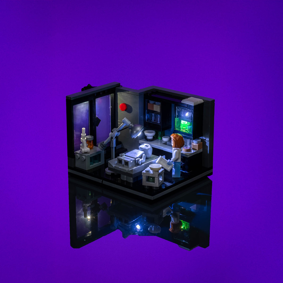 Controluce freddo attraverso la parete in vetro nel LEGO® Ideas The X-Files: Il laboratorio di Scully