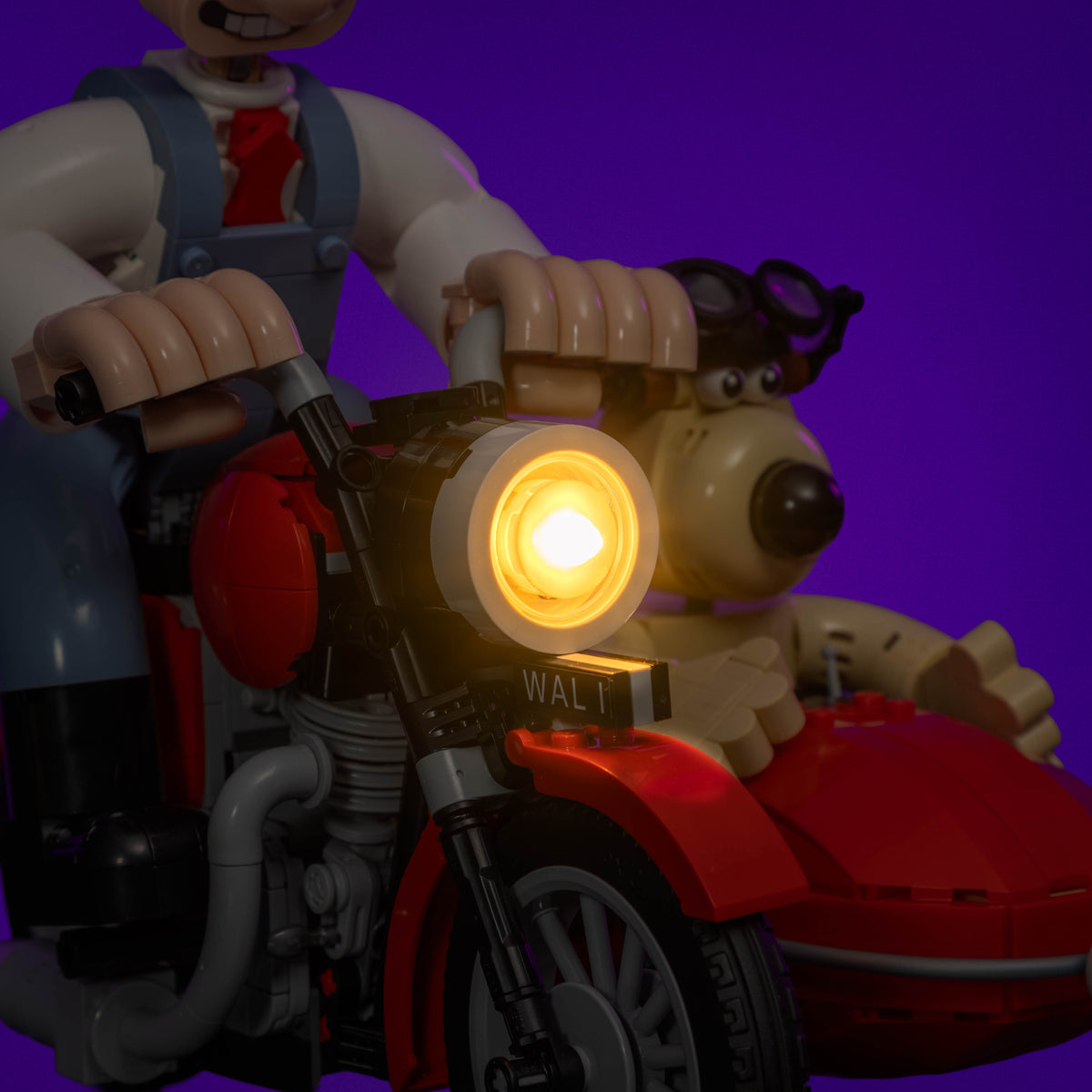 Phare de moto illuminé en blanc chaud sur LEGO® Wallace & Gromit